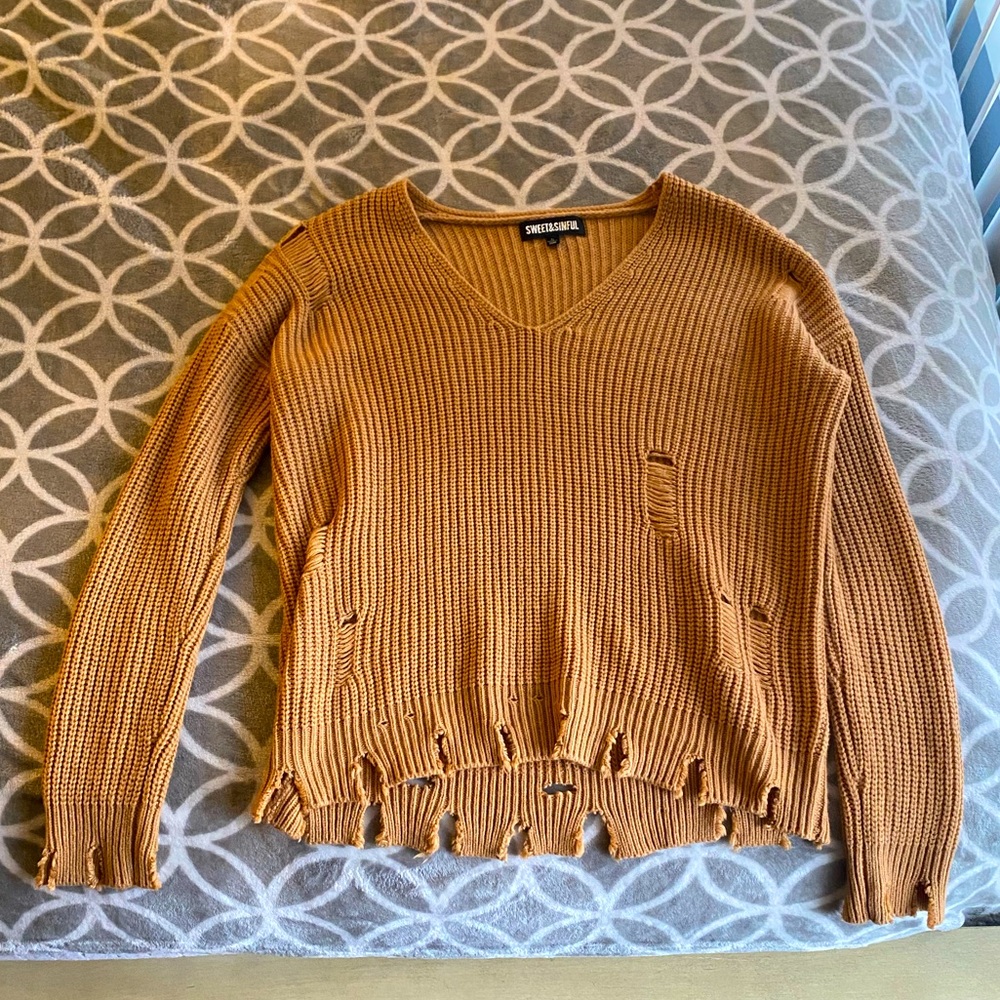 Distressed Beige Sweater
